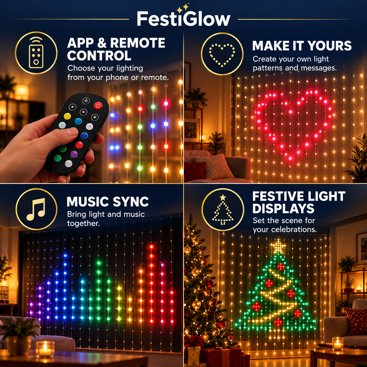 FestiGlow Smart LED Curtain Lights